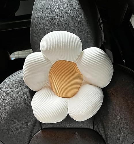 seemehappy Car Headrest Pillow Flower,White Orange Neck Pillow for Driving Car Accessories Women - Image 1