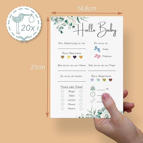 20 Ratespielkarten für Babypartys - Babyparty Spiele für Gender-Reveal-Party und Babyshower, Tippkarten für Baby Mädchen und Jungen 20 Stück (Eukalyptus) - Eukalyptus - 20 Karten thumbnail 2