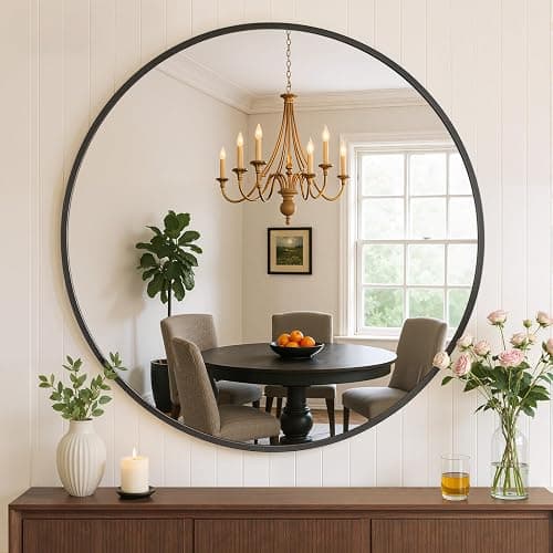 Atilioo Bathroom Mirror for Wall, 24 Inch Round Mirror, Matte Black Metal Framed Circle Vanity Mirror for Bathroom Bedroom Living Room Entryway, Anti-Rust, Tempered Glass, Hanging or Leaning - Image 1