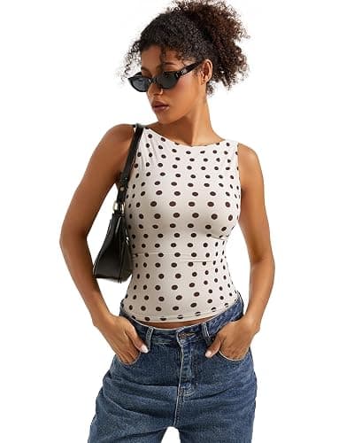 SUUKSESS Women Padded Open Back Boat Neck Tank Top Double Lined Basic Shirt | Backless Sleeveless Built in Bra Tops Slim Fitted Summer Going Out Top thumbnail 4