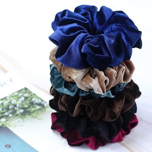 IVARYSS Extra Large Scrunchies for Women's Thick Hair, Premium Velvet Soft Jumbo Scrunchy, XL 6 inch Big Elastic Band Hair Accessories, 4 Pack, Dark thumbnail 2