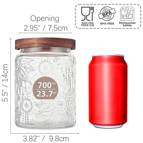 Custde Vintage Glass Jar with Wooden Lid, 23.7 fl oz - Airtight Decorative Food Storage Canisters for Kitchen Counter, Ideal for Candy, Sugar, Coffee, Cookies thumbnail 3