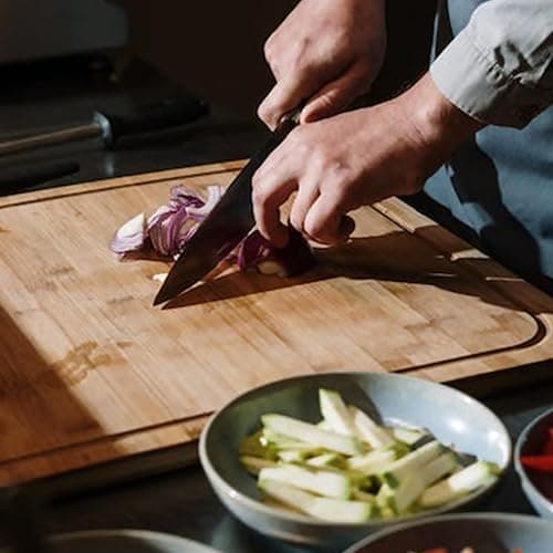 lapelux Kitchen Knife Set - 5 Piece Knife Set with Block, Wood Grain Handle, Stainless Steel Knivese with Chef, Bread, Slicer, Utility, Paring Knife for Cutting Meat/Vegetables/Fruit.… thumbnail 7