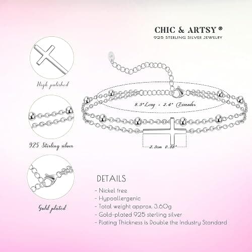 CHIC & ARTSY 925 Sterling Silver Ankle Bracelets for Women, Adjustable Layered Foot Chains with Nature & Symbol Charms, Lightweight Comfort Fit Boho Beach Everyday Jewelry thumbnail 5
