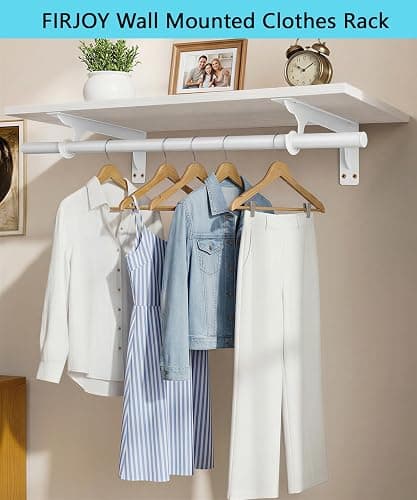 FIRJOY Wall Mounted Clothes Rack, with Top Shelf and Hanging Rod, Heavy Duty (White, 1 PACK 11.8" x 31.4") thumbnail 2