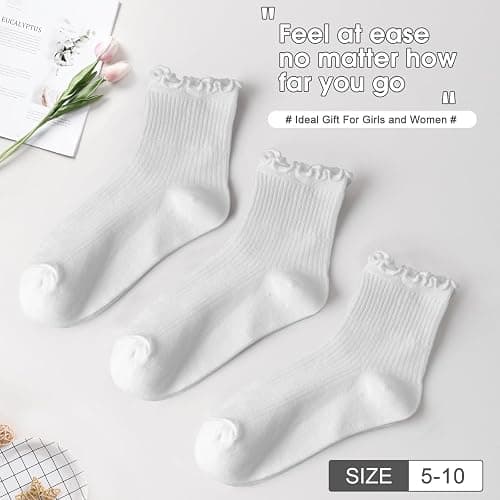 ANDERE ARTE Womens Ruffle Ankle Socks Cute Lettuce Edge Crew Socks for Women thumbnail 5