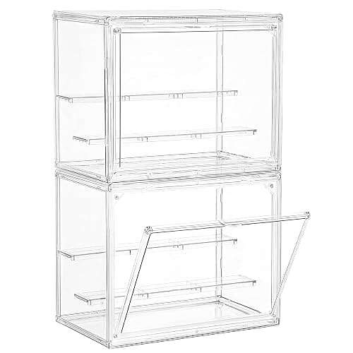 LXLXXL Small Acrylic Display Case for Collectibles 3 Layer Adjustable Display Case with Magnetic Door Clear Stackable Display Box for Mini Figures, 2 Pack - Image 1