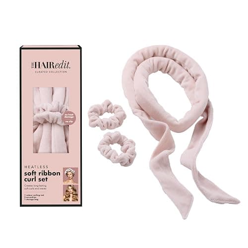 The Hair Edit Heatless Soft Ribbon Curl Set Heatless Curling Rod with 2 Velour Scrunchies for Overnight Curls, No Heat Hair Curler for Women, Damage Free Styling Tool For Long and Medium Hair 69"Long - Image 1