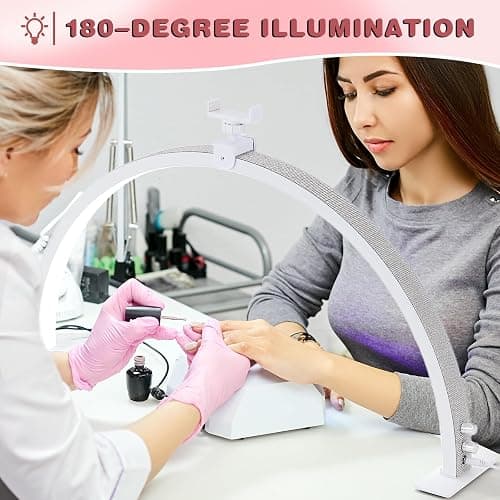 eccuslon Half Moon Light for Nail Desk with Phone Holder, 29" 50W Professional Desk Lamp with 3 Color Temperatures & Dimmer, Multi-Purpose Lighting for Eyelash Extensions, Nail Art, Tattoos, Reading thumbnail 5
