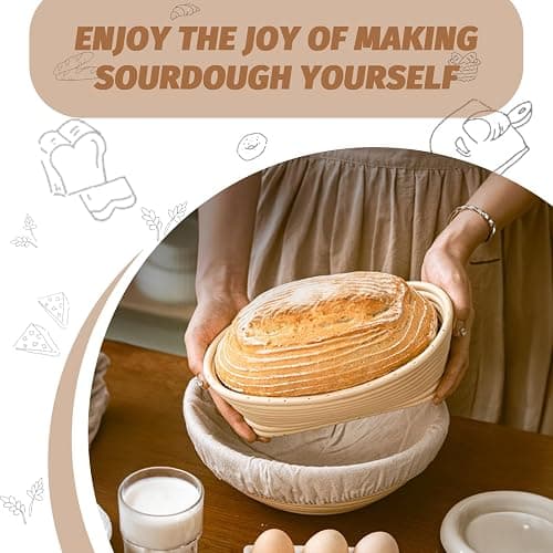 Sourdough Proofing Basket Gift Set, 9" Round and 10" Oval Banneton Bread Baking Supplies, Sourdough Baskets with Bread Lame, Danish Whish, Bowl Scraper, Sourdough Scraper, and Linen Liners thumbnail 7