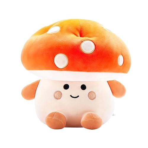 Nuokin Mushroom Plush Toys 12 inch Cute Stuffed Mushroom Pillow Stuffed Toy Birthday Present Home Decor Halloween for Kids (Small Orange) - Image 1