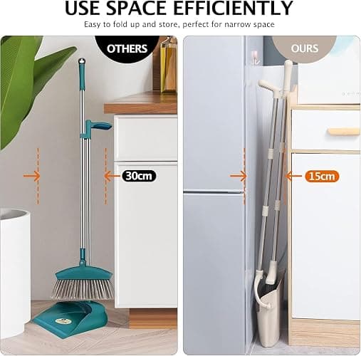XXFLOWER Broom and Dustpan Set with Long Handle, Light Weight Stainless Steel Poles Stand Upright Dustpans with Broom Combo for Home Kitchen Office Pet Dog Hair, Brown & Beige Color, 1-Pack thumbnail 7