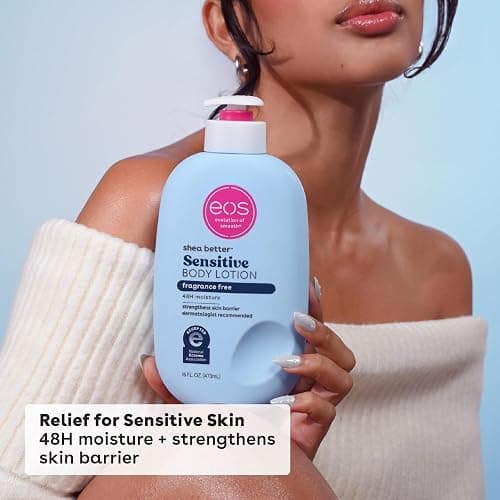 eos Shea Better Sensitive Skin Body Lotion, 48-Hour Moisture Skin Care, For Dry Skin, Fragrance Free Body Lotion, Eczema Lotion, Vegan, 16 fl oz (Packaging may vary) thumbnail 5