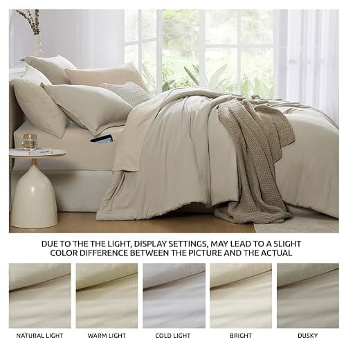 WRENSONGE Oversized Queen Comforter Set - 7 Pieces Light Oatmeal Bed in a Bag Queen with Sheets, 2 Pillow Shams, and 2 Pillowcases- Warm Bedding Sets Queen for All Season thumbnail 8