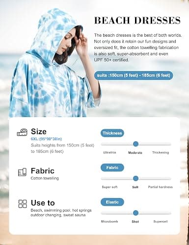KFUBUO Surf Poncho Changing Towel Swim Robe with Pocket Plus Size Terry Cloth Swim Cover Up for Women Towel Poncho Hoodie thumbnail 3