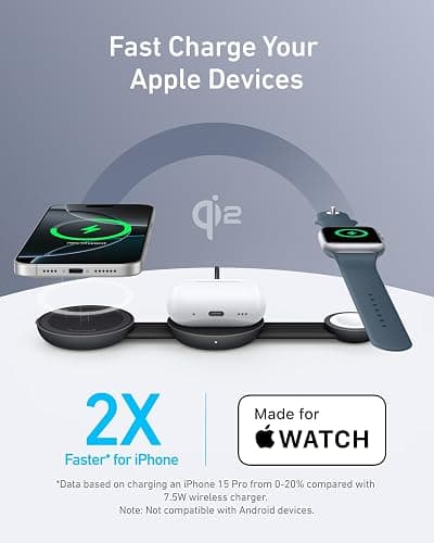 Anker MagSafe Compatible MagGo UFO 3-in-1 Charger, iPhone 17 Wireless Charging Station, 15W Qi2 Certified, Foldable Travel Charging Pad, for iPhone 17/16/15/14, AirPods, Apple Watch (Not a Power Bank) thumbnail 3