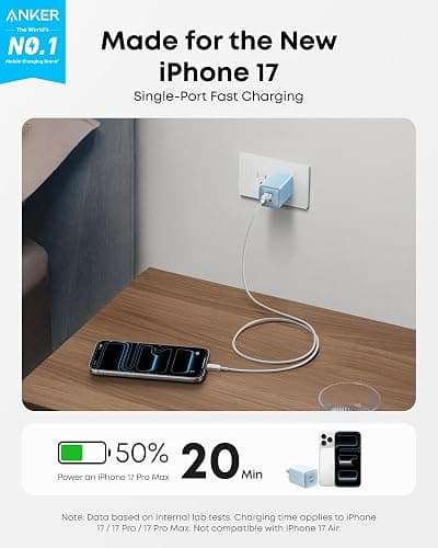 Anker Nano Charger, 47W 2 Port Compact Foldable GaN USB C Charger for iPhone 17/16, Galaxy, Pixel, Compatible with MagSafe (Blue) thumbnail 2
