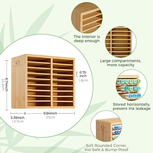 Ohuhu Bamboo Marker Organizer, Wooden Desktop Storage Hold 126 Markers, Pens, Pencils, Art Brushes Stationary Organizer Pencil Holder with 18 Compartments for Home, Classroom, Office Decor thumbnail 3