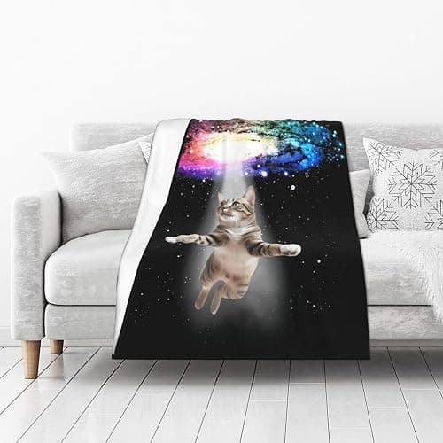 Funny Cat Blanket Cute Cat Lover Gifts Throw Blankets for Girls Boys Adult Women Men Kids Plush Cozy Flannel Fleece Ultra Soft Fuzzy Nebula Galaxy Kitten Party Blanket 50"X40" thumbnail 5