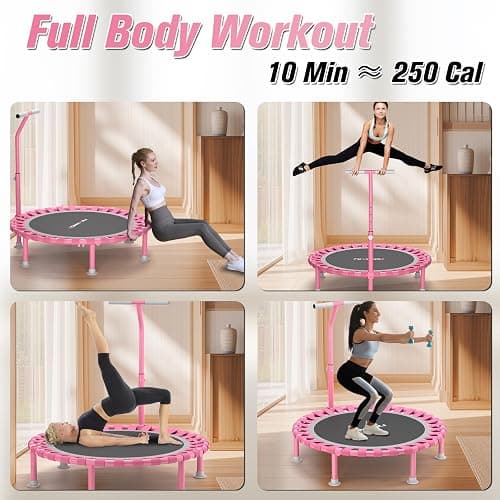 ZCMHAXJ Foldable Mini Trampoline, 40" Rebounder Trampoline for Adults & Kids, 450lbs Capacity with T-Shaped Adjustable Bar, Indoor Fitness Workout Exercise Equipment thumbnail 8