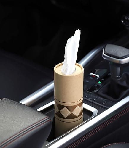 Car Tissue Holder with 3-ply Facial Tissues Bulk - 4 PK Gold Foil Cylinder, for Car, Travel Cup Holder, Refill Box Round Container Kraft thumbnail 7
