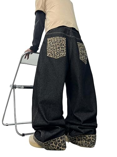 DFGIGT Men's Baggy Jeans Embroidered Wide Leg Vintage Jeans Hip Hop Loose Fit Denim Pants Streetwear - Image 1