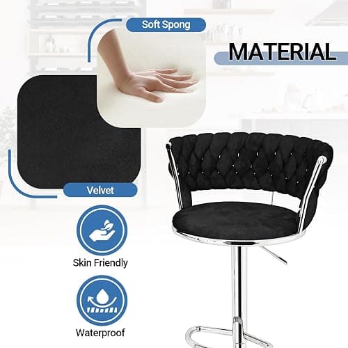 furlinkhm Swivel Bar Stools Set of 2, Adjustable Counter Height Barstools with Back & Footrest, Kitchen Island Stools, Upholstered Velvet Bar Chairs, 22"-31" Height Adjustable, Black - Black (2 Pcs) - 2 thumbnail 7