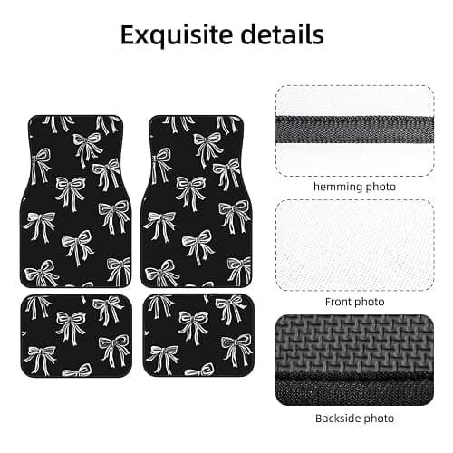 Black White Bows Car Floor Mats with Non-Slip Backing Absorbent Car Carpets Interior Protector for Cars Suvs thumbnail 5