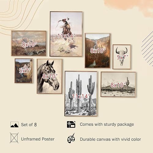 Western Decor Vintage Southwestern Wall Art,Farmhouse Wall Decor Vintage Cowboy Pictures,Boho Ranch Desert Southwestern Wall Decor Aesthetic,Classic Artwork Prints for Western Bedroom Bathroom Decor,Unframed thumbnail 4