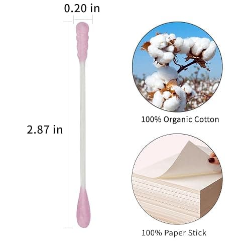 HOMEFOX Pink Cotton Swabs Spiral - 400 Count Organic Cotton Buds Double Side Tightly Wrapped Cotton Tips Paper Stick Soft Gentle Lint-Free Cruelty-Free, Round & Spiral (Pink) thumbnail 7