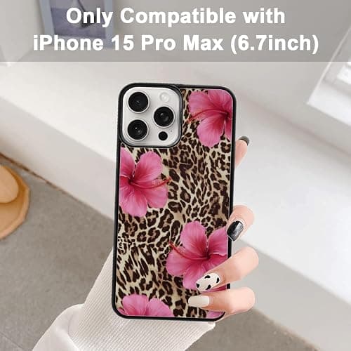 Axulimin Cute Pink Hibiscus Flowers Leopard Cheetah Print Aesthetic Phone Case for iPhone 15 Pro Max Case for Women Girls -6.7Inch thumbnail 2