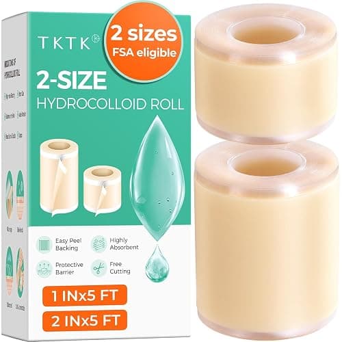 TKTK Hydrocolloid Roll 2 Sizes, Cut-to-Fit Bandages for Pimple & Wounds | 2in x 5ft + 1in x 5ft Pimple Patch Roll Value Pack, Long-Lasting, for Acne & Wounds, Easy-Peel, Waterproof, No Additives - Image 1