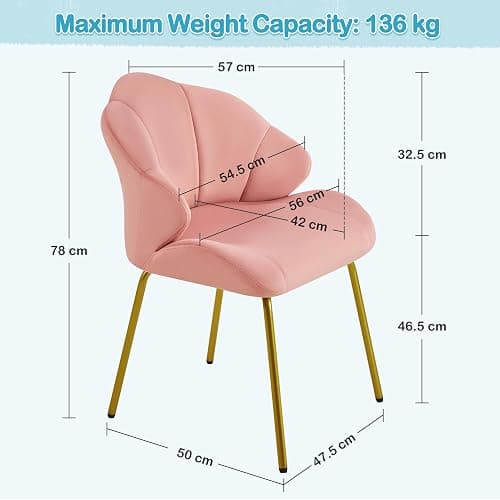 Yaheetech Velvet Armchair, Accent Tub Chair with Metal Legs, Cute Vanity Chair with Shell Shaped Backrest for Living Room/Bedroom/Makeup/Office, Pink thumbnail 3