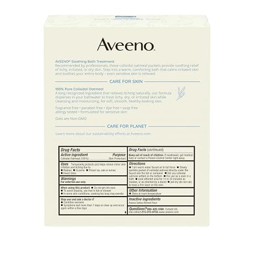 Aveeno Soothing Bath Treatment, Eczema, Dry Skin Relief, Colloidal Oatmeal Bath, Cleanser, Fragrance Free, 8-pack, 42 gram thumbnail 8