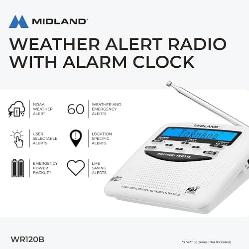 Midland - WR120B - NOAA Emergency Weather Alert Radio - Localized Programming, Trilingual Display, 60+ Emergency Alerts, Alarm, Selectable Alert Tone thumbnail 5