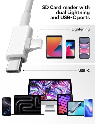 OPxjzws SD Card Reader for iPhone, SD Card Adapter with Lightening & USB C Dual Connectors Plug&Play Supports microSD, SD and USB-A OTG, Portable Trail Camera Memory Reader for iPhone Mac MacBook iPad thumbnail 3