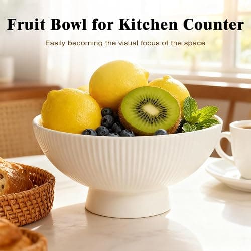 White Ceramic 8 Inch Small Decorative Bowl Fruit Bowl for Kitchen Counter Modern Pedestal Footed Centerpiece Bowl for Coffee Table & Home Decor Fall Catch-All Bowl for Key, Candy thumbnail 4
