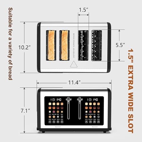 4 Slice Toaster Touch Screen, Stainless Steel Toasters Digital Timer, Dual Control Panel Toasters, 8 Shade Settings 6 Bread Types for Bagel, Cancel, Defrost 1650W Black thumbnail 3