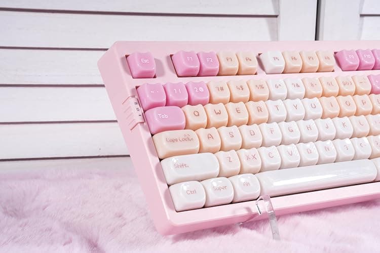 ZORNHER ZH980 Pink Mechanical Keyboard,95% Cat Keyboard Cute,Kawaii Kitty Keycaps,Pink Gaming Keyboard with Number Pad,Jelly Ceramic Keycap,Creamy Sounding Switches thumbnail 4