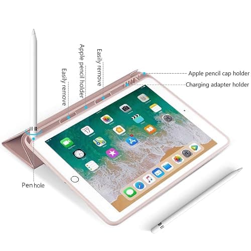 kenke Case for iPad 6th/5th Generation (2018/2017 Model) 9.7 Inch with Pencil Holder, Lightweight Smart Stand Cover with Soft TPU Back, Auto Wake/Sleep, Model A1822/A1823/A1893/A1954, Pink thumbnail 4