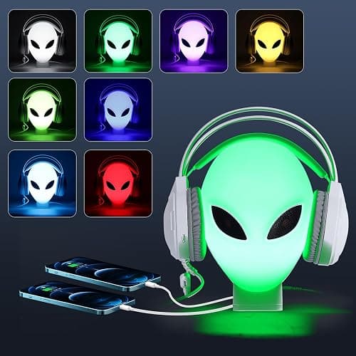 FancyMay RGB Headphone Stand with Music Rhythm Light, 8-Color LED Gaming Headset Holder with USB & Type-C Charging Ports, Voice-Activated Light for PC Desk Setup, Gamer Gifts for Men & Boys - Image 1
