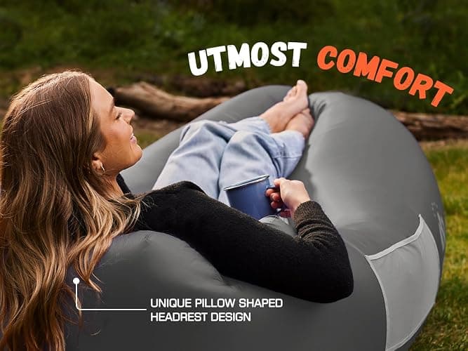 WEKAPO Inflatable Couch Air Lounger Chair - Camping & Beach Accessories, Portable Blow up Sofa for Hiking, Lawn, Indoor/Outdoor Movies & Music Festivals. Lightweight and Easy to Set Up Air Hammock - Purple thumbnail 7