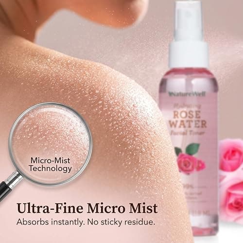 NATURE WELL Rose Water Hydrating Facial Toner Mist for Dewy & Radiant Skin, Refreshing, Conditioning, Soothing, Moisturizing, Perfect for Travel, 4 Fl Oz thumbnail 6