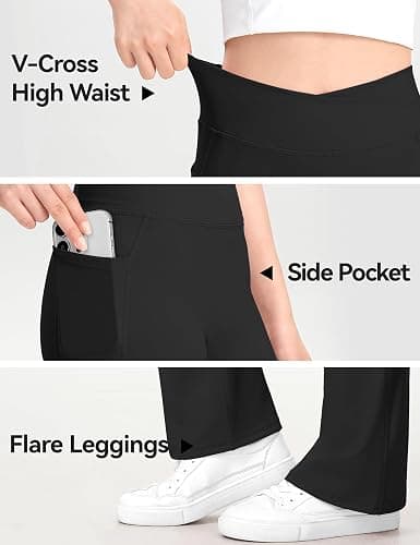 KEREDA Girls Flare Leggings High Waist Cross Bell Bottoms for Girls Yoga Dance Pants with Pockets Size 7-14 Years thumbnail 6