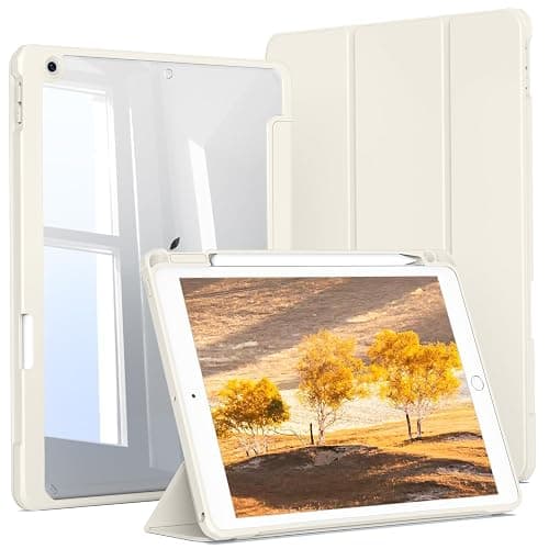 JKSML Case for iPad 9th/8th/7th Generation 10.2 Inch, Case with Pencil Holder for iPad 9/8/7 2021/2020/2019, Hard Back Cover, Auto Wake/Sleep, Cream White - Image 1