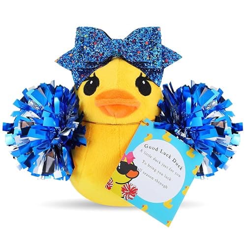 Lenwen Cheer Duck Gift with Pom Poms Bow 8 Inch Duck Plush Senior Cheerleader Gifts Team Support Gift for Senior Night Gifts Cheer Competition Day Must Have - Image 1