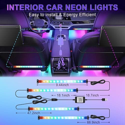 LivTee Accent Interior Car Lights, Smart Car Interior Lights with App Control, RGB LED Lights with Music Mode and DIY Mode, 2 Lines Design LED Lights for Cars with Charger, Car Accessories for Women - Interior Lights(NEW) thumbnail 3