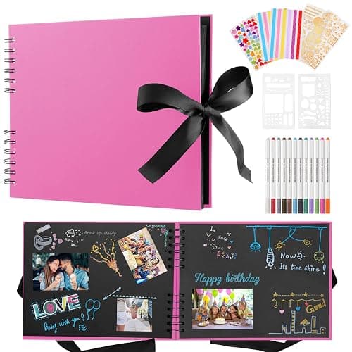 DazSpirit Photo Album Scrapbook - 80 Page DIY Memory Book with 12 Metallic Pens & 8 Photo Stickers, Holds 420 Photos - Scrapbook Kit, Perfect for Writing, Drawing, and Storing Memories(Rose Red) - Image 1