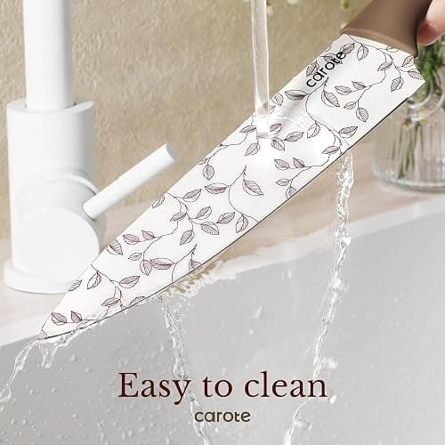 CAROTE 12PCS Knife Set, Kitchen Knife Set with 6 Blade Guards, Stainless Steel Knives Set With Nonstick Ceramic Coating, Rustproof, Delicate Floral Designs, White thumbnail 4