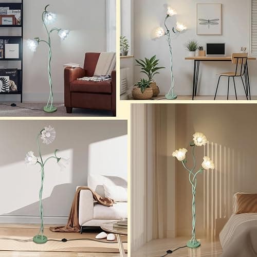 Flower Standing Lamp for Bedroom, Cute Corner Floor Lamp with Flexible Gooseneck,3 Light Floor Reading Lamp with 3 Color Temperatures, Bulbs Included, LED Tall floor Lamp for Living Room Corner(Green) thumbnail 7